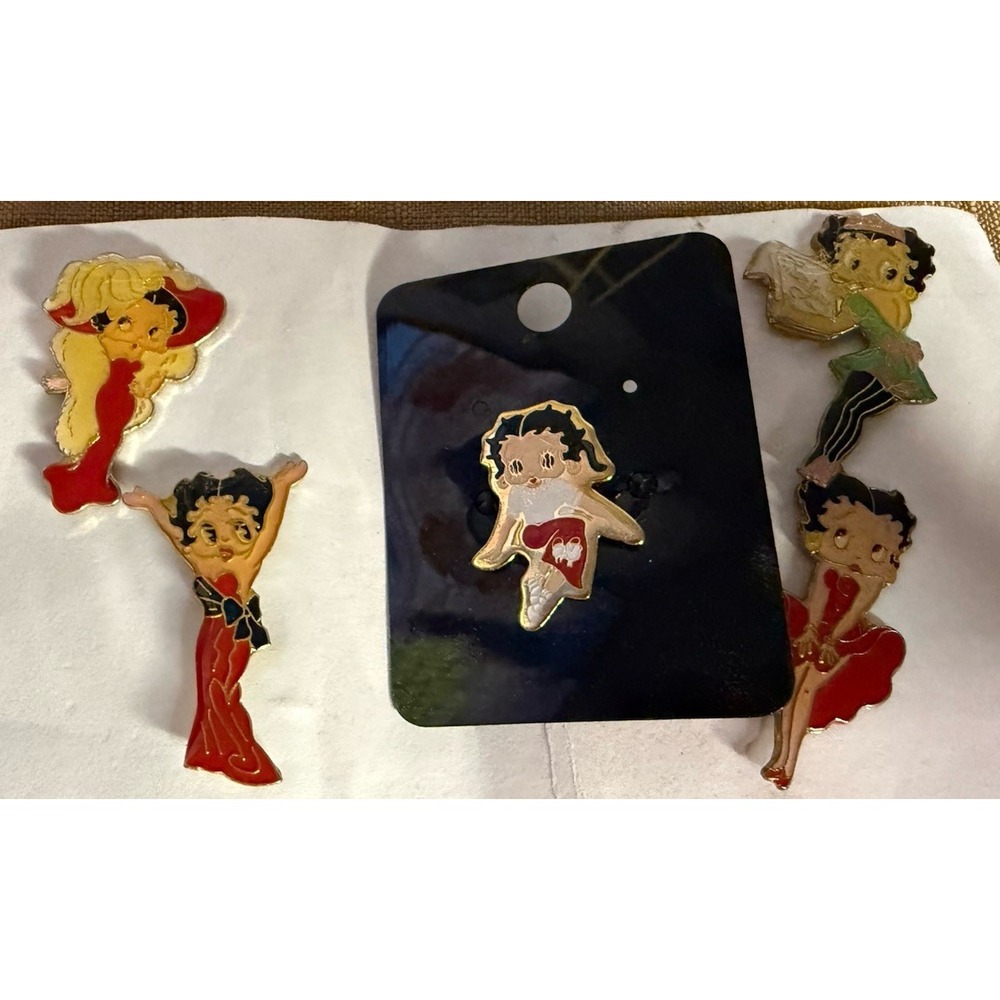 Betty Boop Vintage Pin Collection 5 Pins Red Dress Waitress Etc